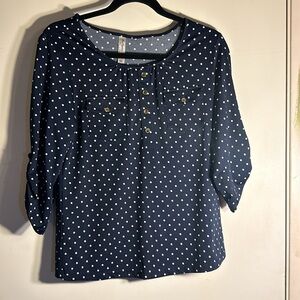 Vintage Navy Blue Polka Dot Blouse - Size M